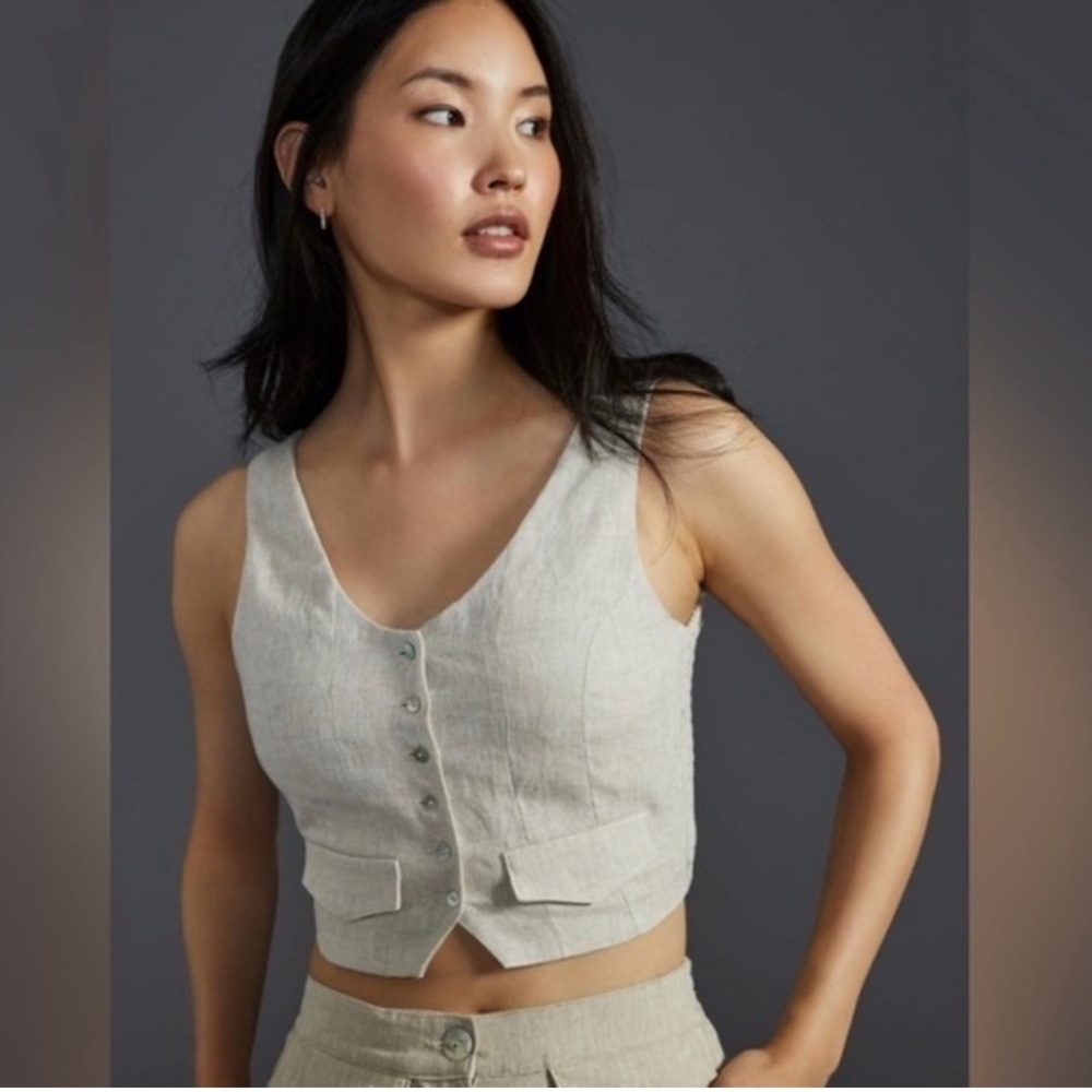 Anthropologie Sovere Instance Crop Vest in Natural NWT size M Old Money Minimal - Picture 3 of 8